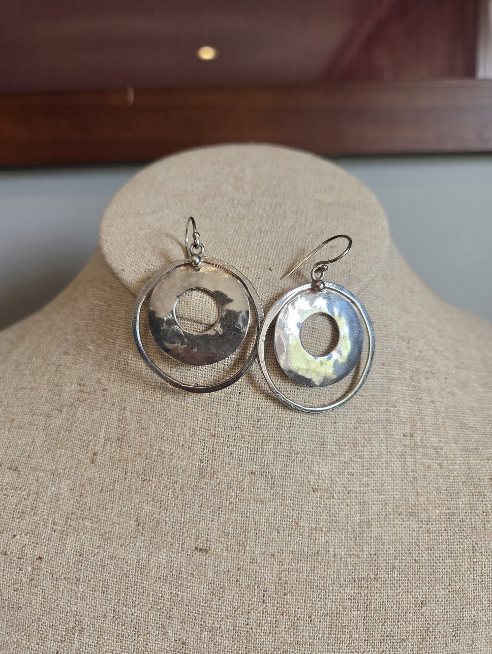 Silpada "Perspectiva" Earrings Large Hammered Sterling Silver Double Hoop